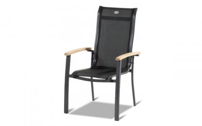 Krzesło ogrodowe ALICE z podłokietnikami teak aluminiowe sztaplowane szer. 62 cm kolor antracyt