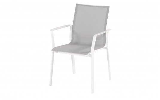 Krzesło ogrodowe LEA aluminium podłokietniki sztaplowane szerokość 62 cm kolor biały