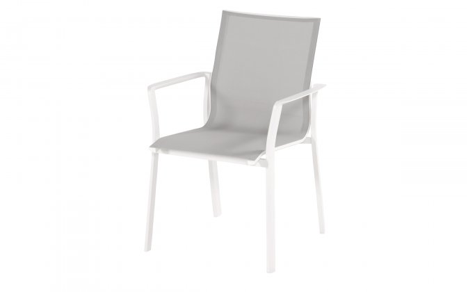 Krzesło ogrodowe LEA aluminium podłokietniki sztaplowane szerokość 62 cm kolor biały