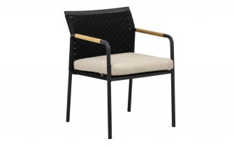 ELLE BELT DINING fotel ogrodowy z aluminium, teaku i plecionki z poduszką BEE WETT®