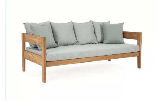 Sofa ogrodowa teaku z teak KOBO bizzotto szarozielone poduszki
