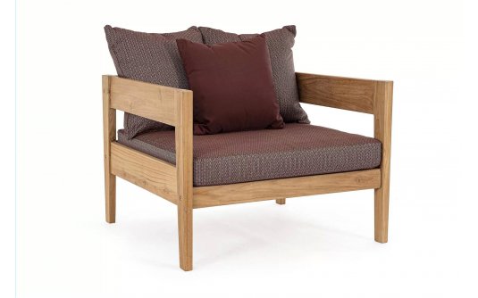 Fotel ogrodowy teak z drewna teak KOBO bizzotto bordowe poduszki