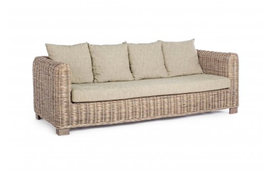 Beżowa sofa trzyosobowa rattanowa do patio FORTALEZALEZA bizzotto Beżowa sofa trzyosobowa rattanowa do patio FORTALEZALEZA bizzotto