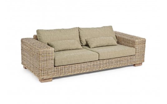 Kubistyczna beżowa sofa 3-osobowa rattanowa do ogrodu zimowego LEANDRO bizzotto Kubistyczna beżowa sofa 3-osobowa rattanowa do ogrodu zimowego LEANDRO bizzotto