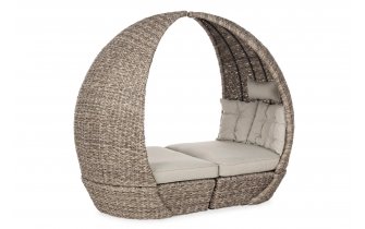 Łóżko ogrodowe dwuczęściowe z zadaszeniem beżowe technorattan SAMUI bizzotto
