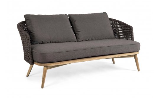 Sofa wypoczynkowa na taras teak i lina polipropylenowa brązowa NINFA bizzotto