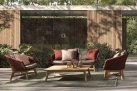 Bordowy ekskluzywny komplet ogrodowy wypoczynkowy teak lina polipropylenowa COACHELLA bizzotto 