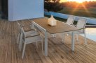 Biały stół ogrodowy aluminiowy rozkładany 140-200 blat kompozyt teak ELIAS bizzotto 