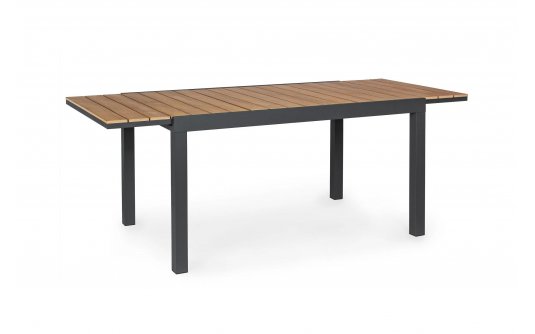 Ciamnoszary stół ogrodowy aluminiowy rozkładany 140-200 blat kompozyt teak ELIAS bizzotto 