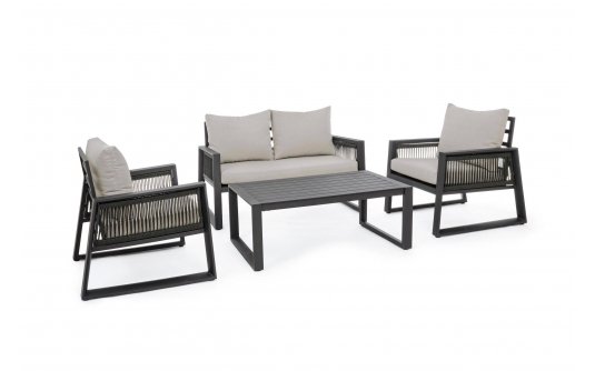 Szary komplet kawowy z 2-osobową sofą aluminiowy CAPTIVA bizzotto Szary komplet kawowy z 2-osobową sofą aluminiowy CAPTIVA bizzotto
