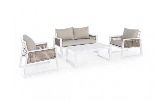 Biały komplet kawowy z 2-osobową sofą aluminiowy CAPTIVA bizzotto
