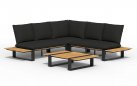 <udułowy narożnik ogrodowy aluminiowy SEO antracyt / poduszki czarne / platforma teak