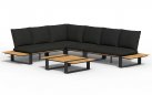 <udułowy narożnik ogrodowy aluminiowy SEO antracyt / poduszki czarne / platforma teak
