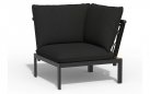 <udułowy narożnik ogrodowy aluminiowy SEO antracyt / poduszki czarne / platforma teak