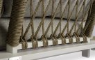 <udułowy narożnik ogrodowy aluminiowy SEO jasnokremowe / poduszki szarobeżowe / platforma teak