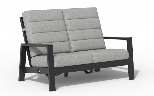 Wysoka 2-osobowa sofa ogrodowa z pochylanymi oparciami aluminiowa QUEENS poduszki szare Wysoka 2-osobowa sofa ogrodowa z pochylanymi oparciami aluminiowa QUEENS poduszki szare