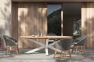Biały owalny stół ogrodowy 240x110 cm aluminiowo-teakowy PALMDALE