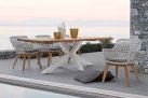 Stół ogrodowy prostokątny krzyżowe nogi białe blat teak 240x100 RAMSEY