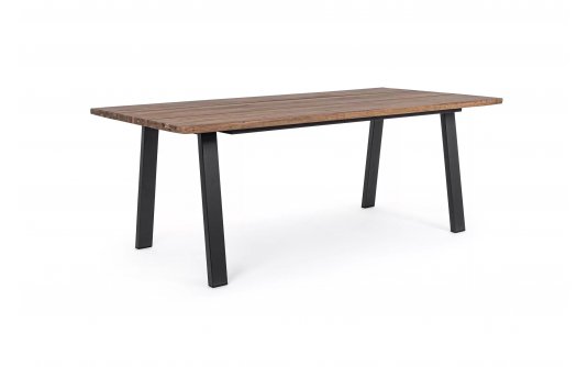 Biały stół prostokątny 200x100 nogi antracyt aluminium blat teak OSLO
