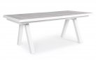 Aluminiowy biały stół na taras z blatem ceramicznym jasnoszarym KRION 205-265