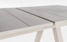 Aluminiowy jasnobeżowy stół na taras z blatem ceramicznym beżowym KRION 205-265