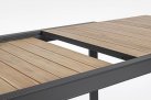 Ciemnoszary stół aluminiowy z blatem imitacja drewna rozkładany 220-340 ogrodowy BELMAR bizzotto