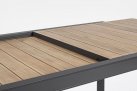 Ciemnoszary stół aluminiowy z blatem imitacja drewna rozkładany 220-340 ogrodowy BELMAR bizzotto