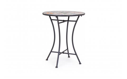 Okragły stolik śr. 60 cm z blatem wielokolorowym ceramicznym PALOMA bizotyo