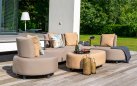 Ekskluzywny zestaw ogrodowy CALIDAD elegancka sofa, fotel i hocker z poduszkami Sunbrella