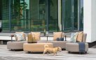 Ekskluzywny zestaw ogrodowy CALIDAD elegancka sofa, fotel i hocker z poduszkami Sunbrella