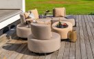 Ekskluzywny zestaw ogrodowy CALIDAD elegancka sofa, fotel i hocker z poduszkami Sunbrella