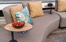 Ekskluzywny zestaw ogrodowy CALIDAD elegancka sofa, fotel i hocker z poduszkami Sunbrella