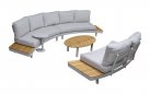 LOUNZA Zestaw wypoczynkowy ogrodowy półokragły z sofami i stolikami, teak i aluminium – LesliLiving