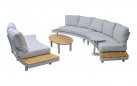 LOUNZA Zestaw wypoczynkowy ogrodowy półokragły z sofami i stolikami, teak i aluminium – LesliLiving