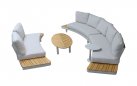 LOUNZA Zestaw wypoczynkowy ogrodowy półokragły z sofami i stolikami, teak i aluminium – LesliLiving