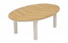 LOUNZA Zestaw wypoczynkowy ogrodowy półokragły z sofami i stolikami, teak i aluminium – LesliLiving