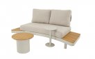 LOUNZA Zestaw wypoczynkowy ogrodowy półokragły z sofami i stolikami, teak i aluminium – LesliLiving