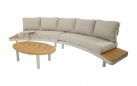 LOUNZA Zestaw wypoczynkowy ogrodowy półokragły z sofami i stolikami, teak i aluminium – LesliLiving