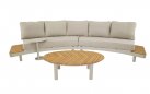 LOUNZA Zestaw wypoczynkowy ogrodowy półokragły z sofami i stolikami, teak i aluminium – LesliLiving