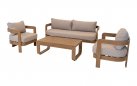 MYLO Zestaw wypoczynkowy ogrodowy z sofą, 2 fotelami i stolikiem, aluminium woodlook, poduszki Beige