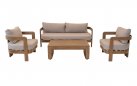 MYLO Zestaw wypoczynkowy ogrodowy z sofą, 2 fotelami i stolikiem, aluminium woodlook, poduszki Beige