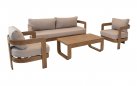 MYLO Zestaw wypoczynkowy ogrodowy z sofą, 2 fotelami i stolikiem, aluminium woodlook, poduszki Beige