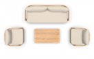 MYLO Zestaw wypoczynkowy ogrodowy z sofą, 2 fotelami i stolikiem, aluminium woodlook, poduszki Beige