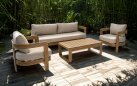MYLO Zestaw wypoczynkowy ogrodowy z sofą, 2 fotelami i stolikiem, aluminium woodlook, poduszki Beige