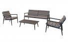 Grafitowy HARPER zestaw wypoczynkowy ogrodowy sofa 2‑osobowa, 2 fotele, stolik, aluminium 