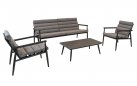 Grafitowy HARPER zestaw wypoczynkowy ogrodowy sofa 2‑osobowa, 2 fotele, stolik, aluminium 