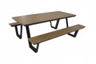 Komplet stołowy piknikowy ze zintegrowanymi ławkami aluminiowy antracyt blat teak AREZZO