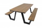 Komplet stołowy piknikowy ze zintegrowanymi ławkami aluminiowy antracyt blat teak AREZZO