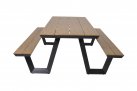 Komplet stołowy piknikowy ze zintegrowanymi ławkami aluminiowy antracyt blat teak AREZZO