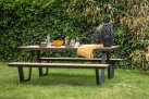Komplet stołowy piknikowy ze zintegrowanymi ławkami aluminiowy antracyt blat teak AREZZO